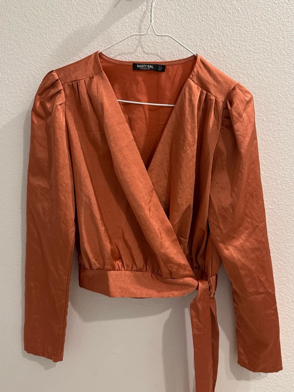 Nasty Gal Copper Tie-Waist Wrap Blouse